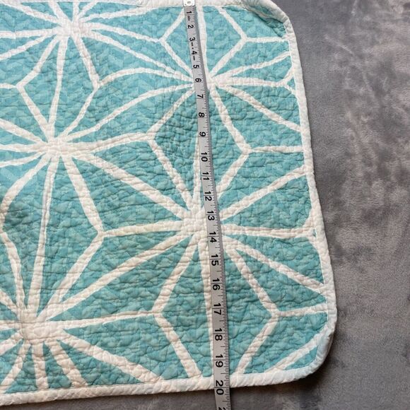Sanibel Home Pillow Shams (2) Set Standard Turquoise Geometric Quilted Tie Back - Picture 6 of 9